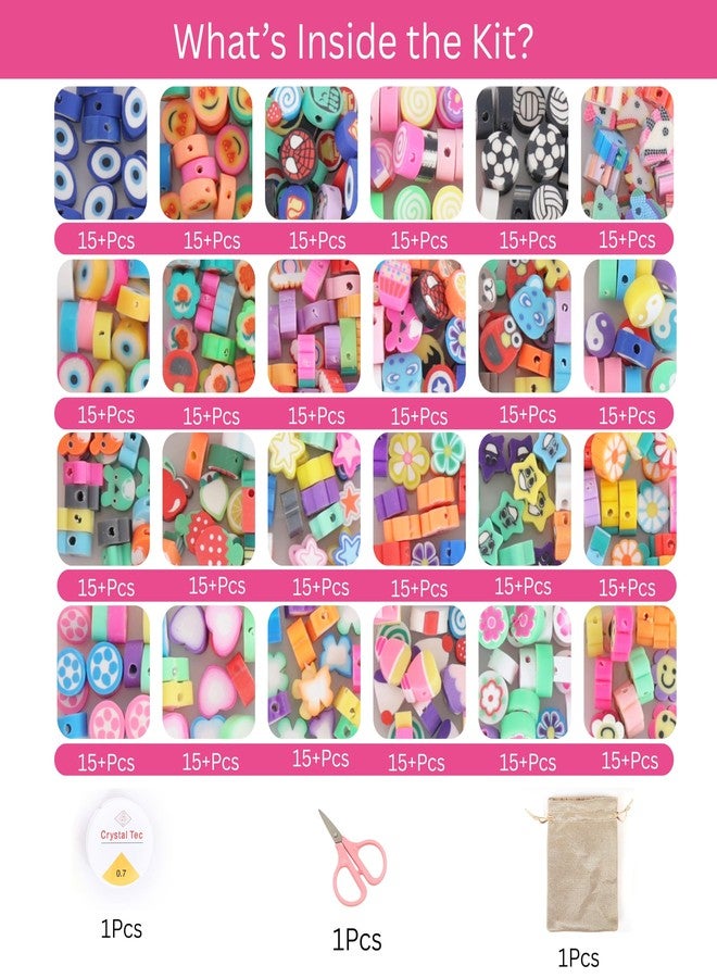 ambitieux DIY Bracelet Making Kit - 350+ Pieces of Colorful Beads, 10M Elastic Thread, Jute Bag, And Cutter - Gift For Girls Birthdays (Cute Designer Beads),Multicolor - Image 2